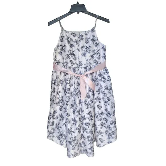 Sz 16 Bonnie Jean Formal Dress White Girls Spring Summer Party Roses Hi-low - Picture 3 of 8